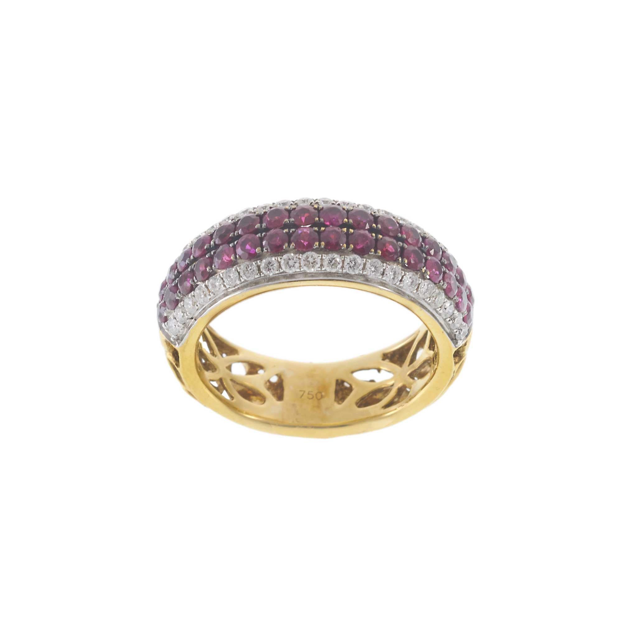 18KT Yellow Gold Diamond and Ruby Pavé Band