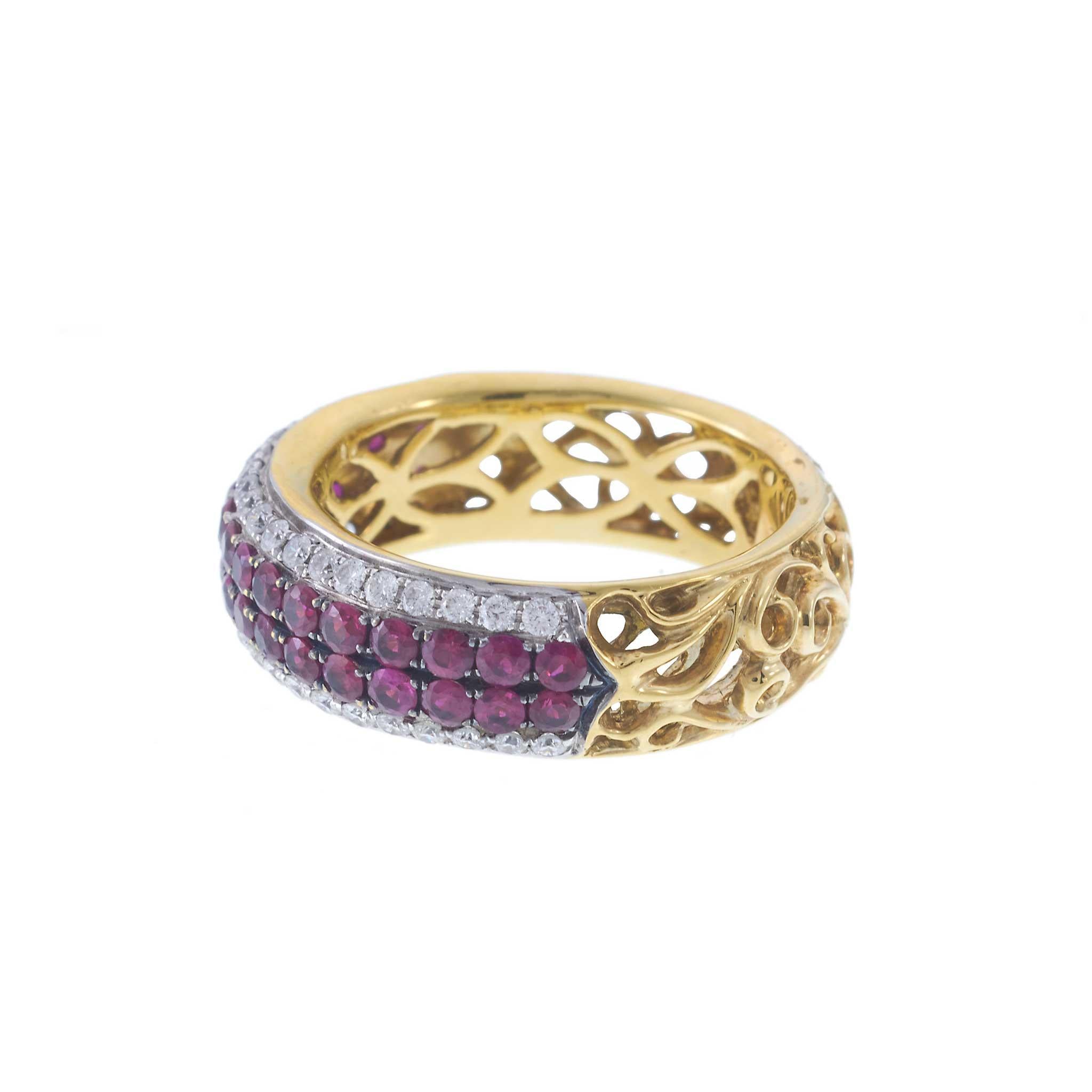 18KT Yellow Gold Diamond and Ruby Pavé Band