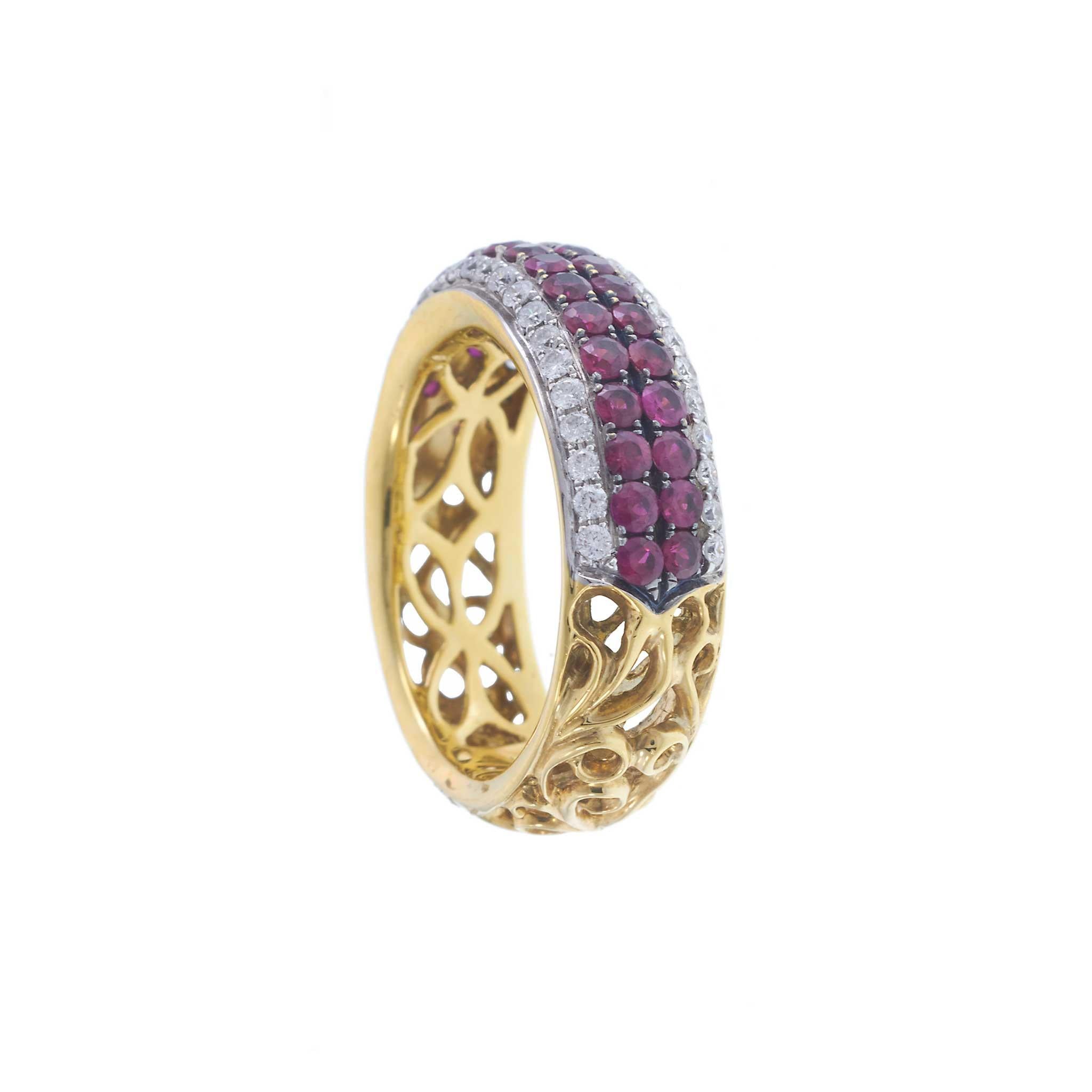 18KT Yellow Gold Diamond and Ruby Pavé Band