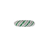 18KT White Gold Round Cut Diamond and Emerald Swirls Ring