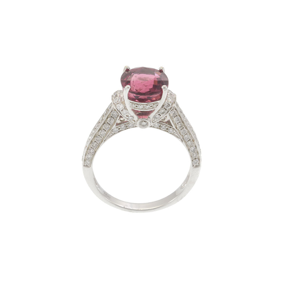 18KT White Gold Pink Tourmaline And Diamond Ring