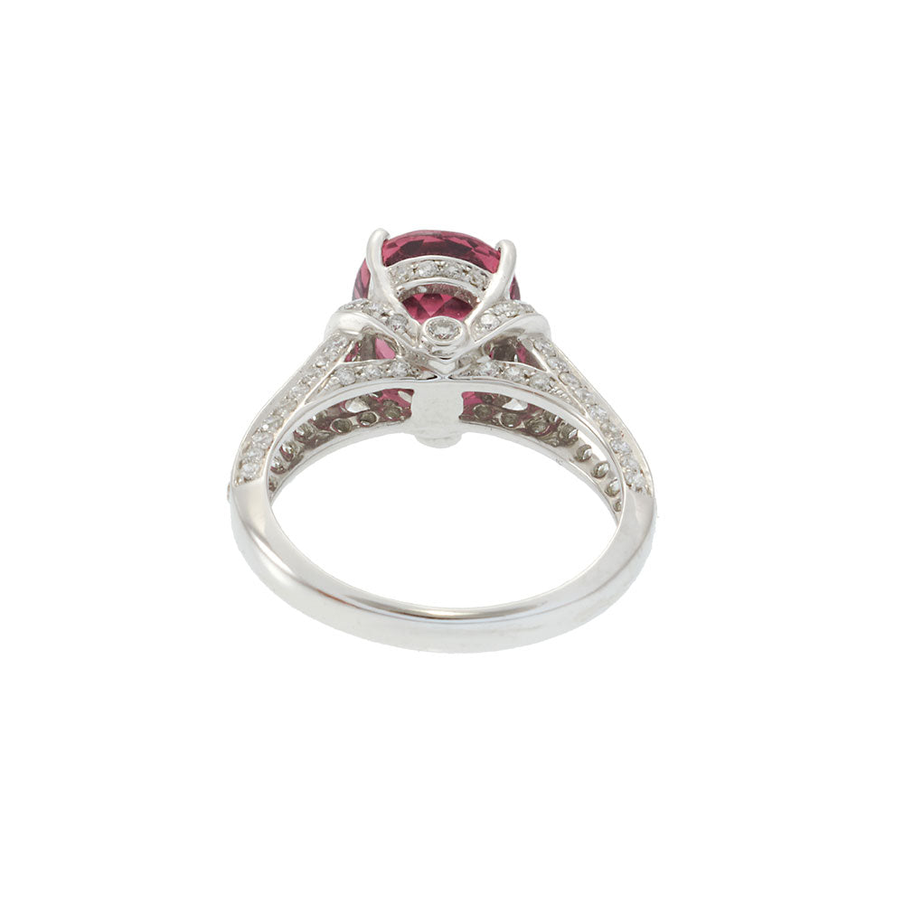 18KT White Gold Pink Tourmaline And Diamond Ring