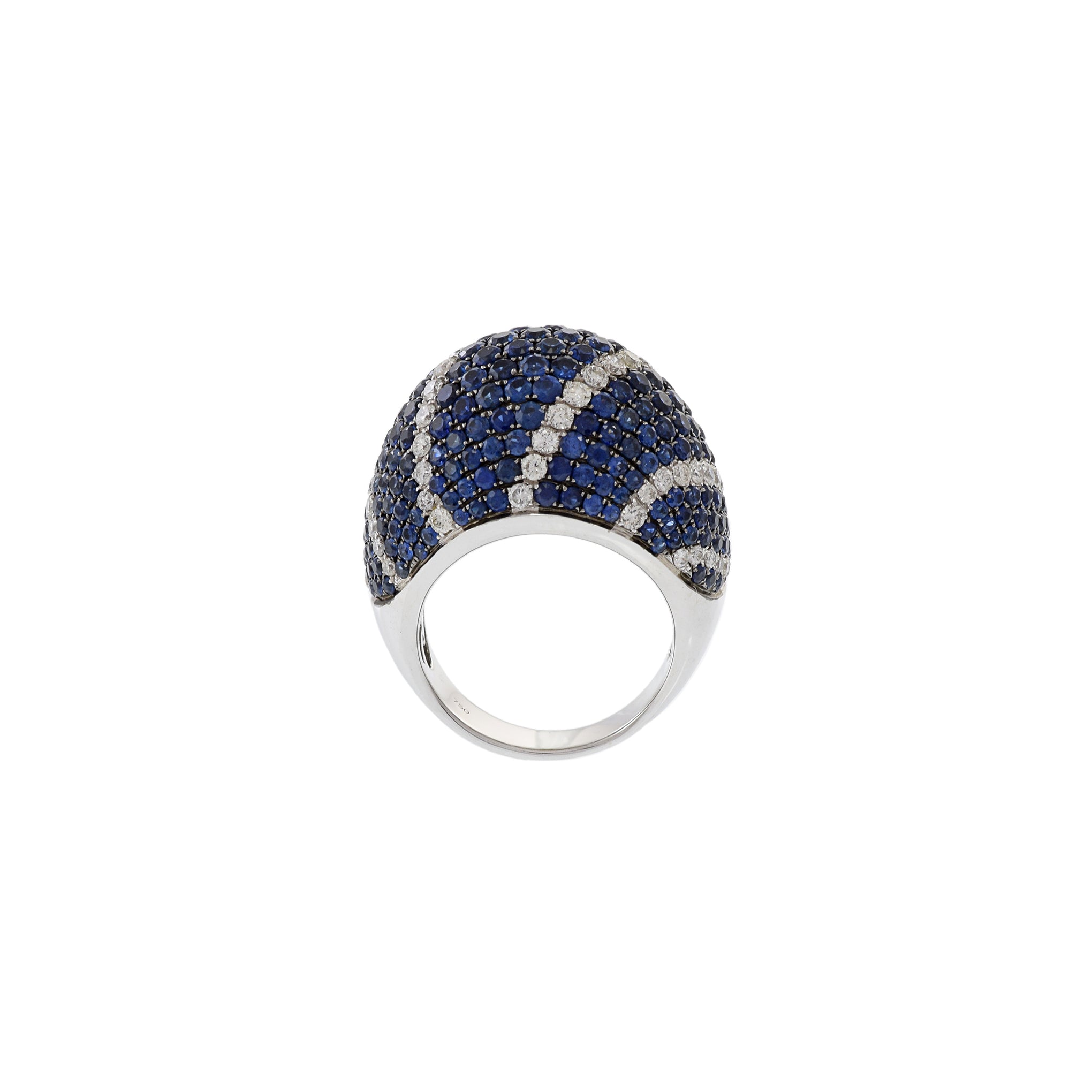 18KT White Gold Blue Sapphire And Diamond Dome Ring