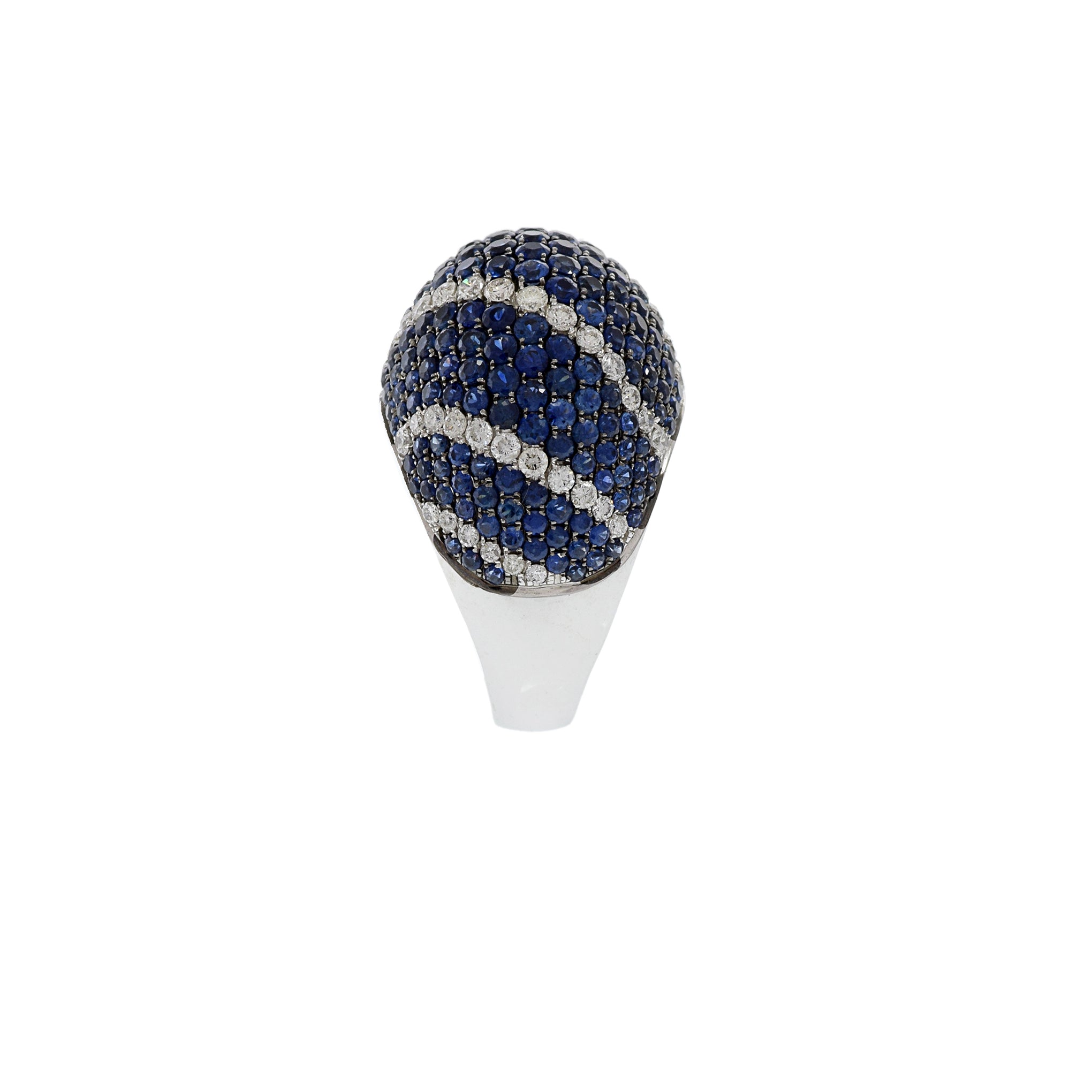 18KT White Gold Blue Sapphire And Diamond Dome Ring