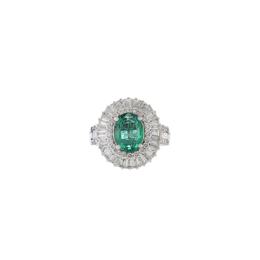 18KT White Gold Emerald And Diamond Ring