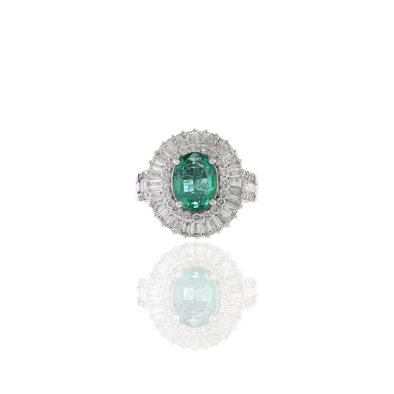 18KT White Gold Emerald And Diamond Ring