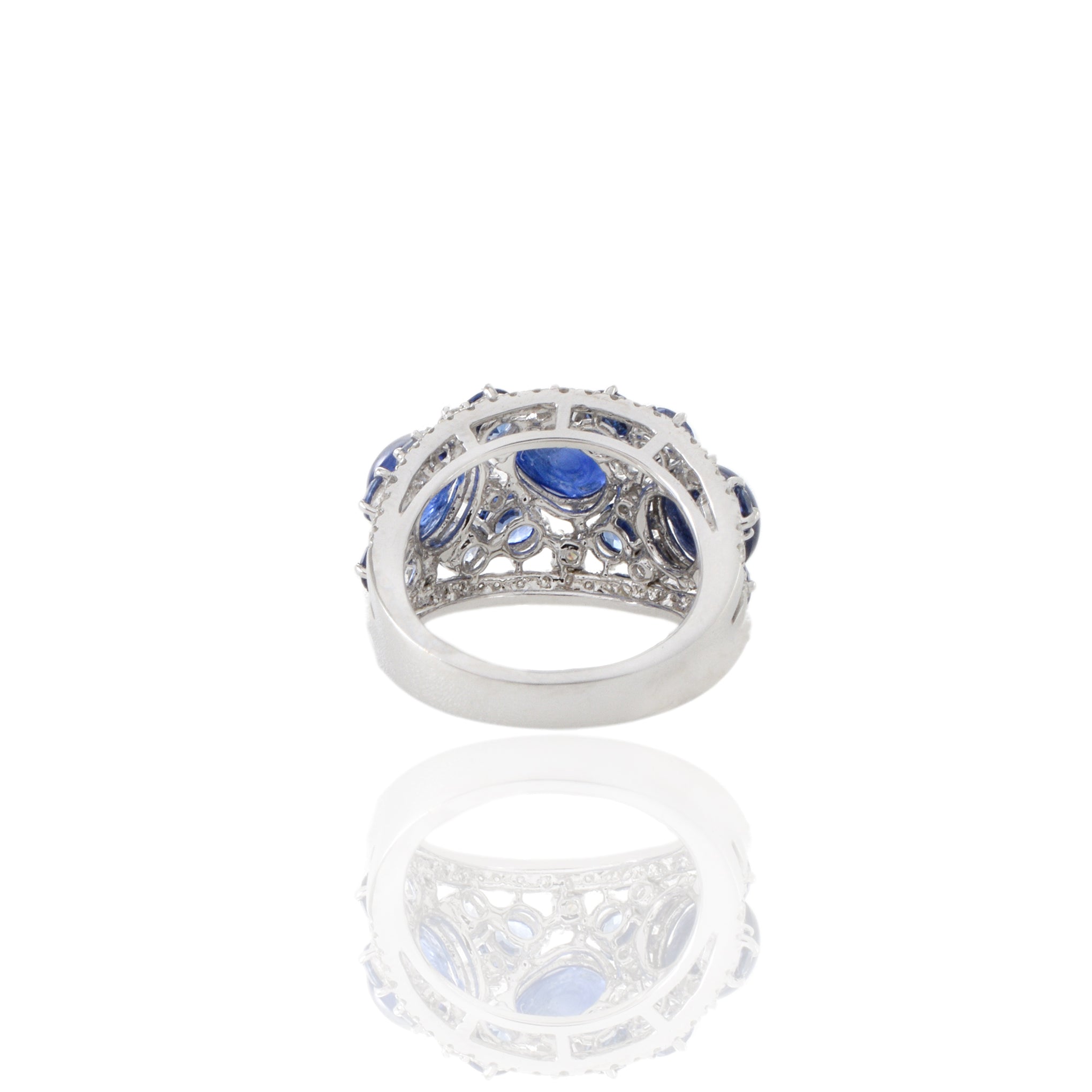 18KT White Gold Cabochon Blue Sapphire and Diamond Ring