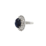 18KT White Gold Cabochon Cut Blue Sapphire And Diamond Ring