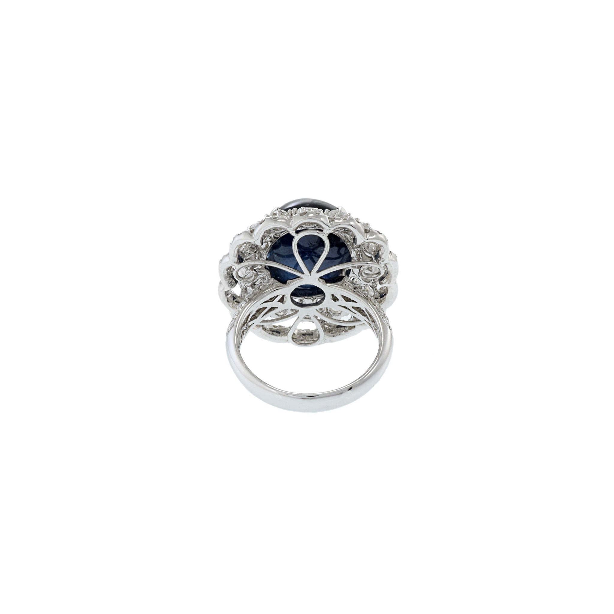 18KT White Gold Cabochon Cut Blue Sapphire And Diamond Ring