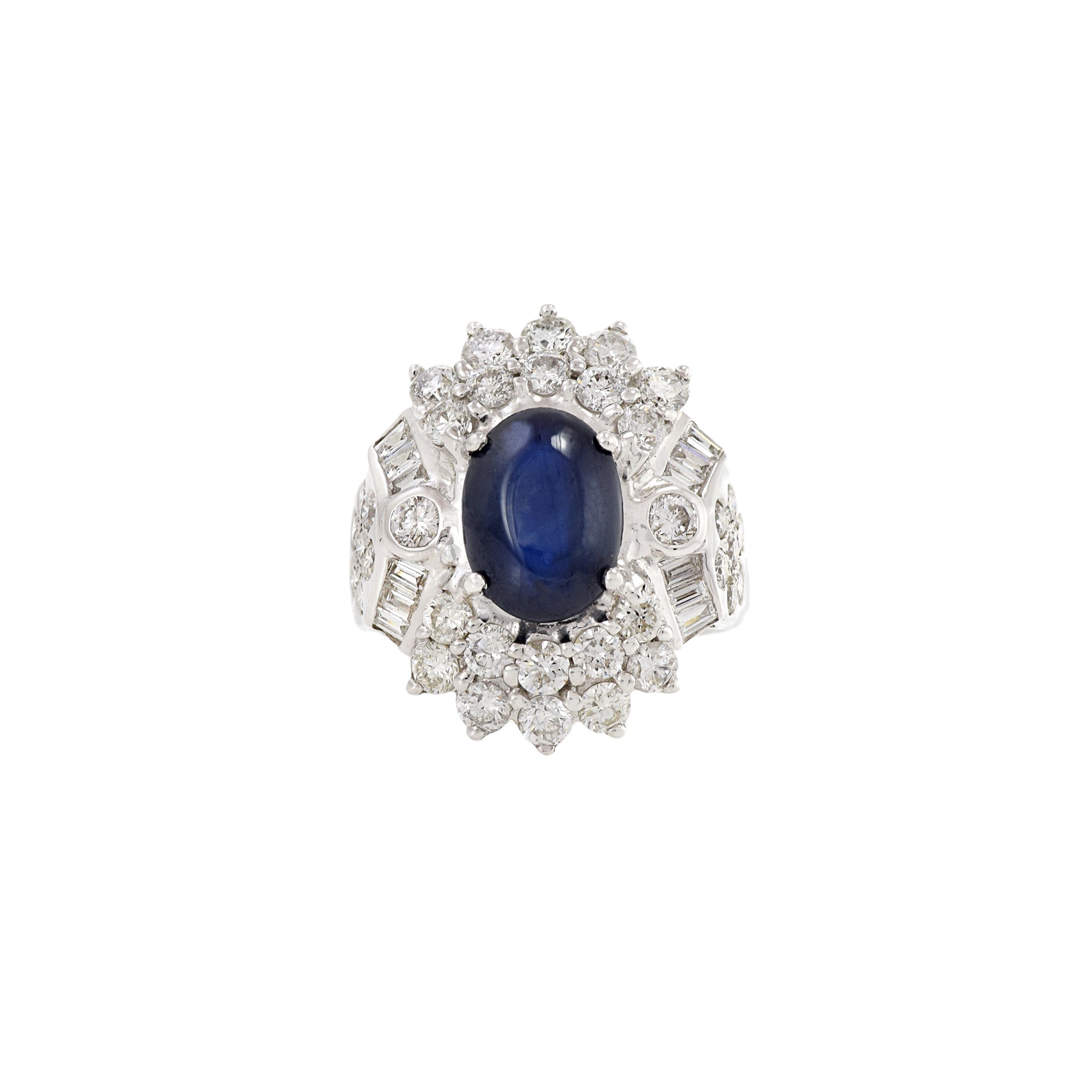 18KT White Gold Blue Sapphire And Diamond Cocktail Ring