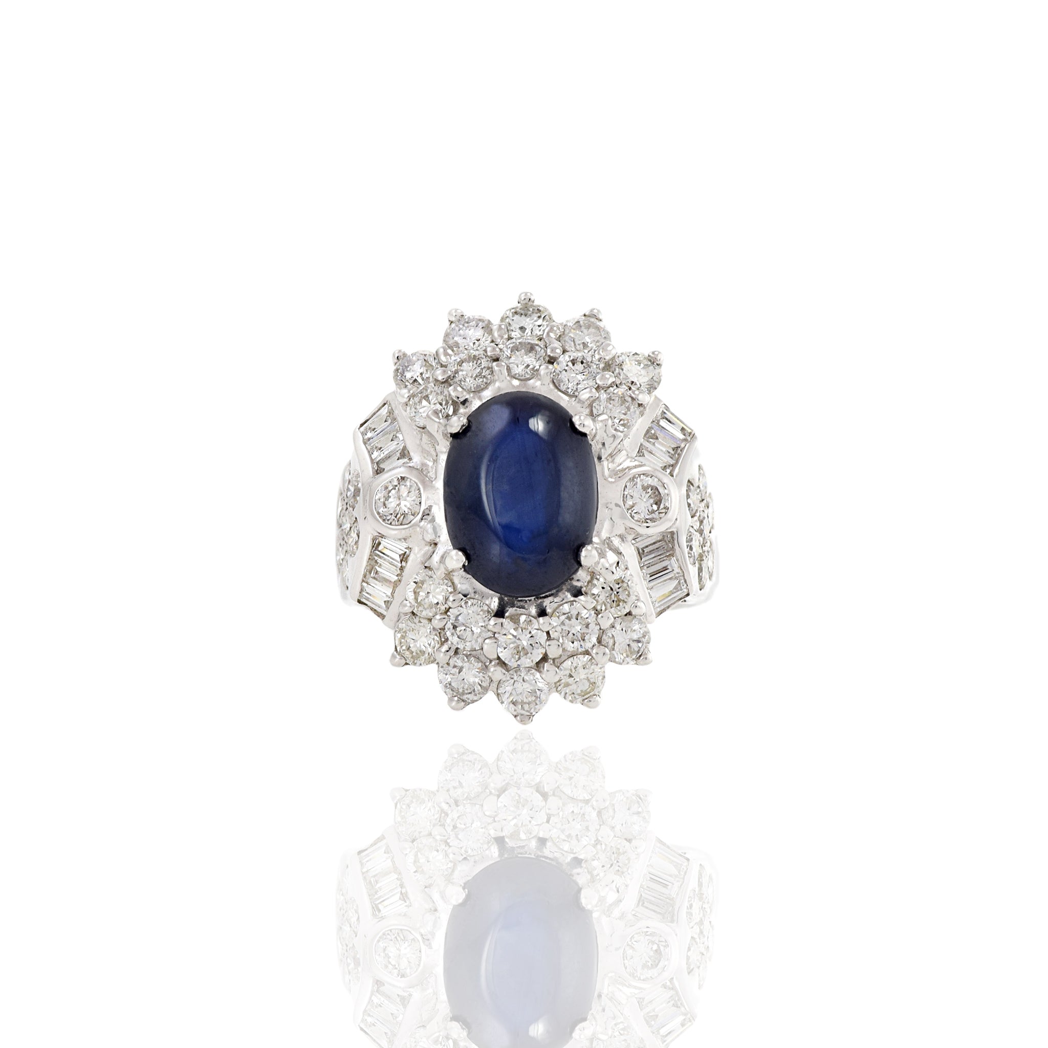 18KT White Gold Blue Sapphire And Diamond Cocktail Ring