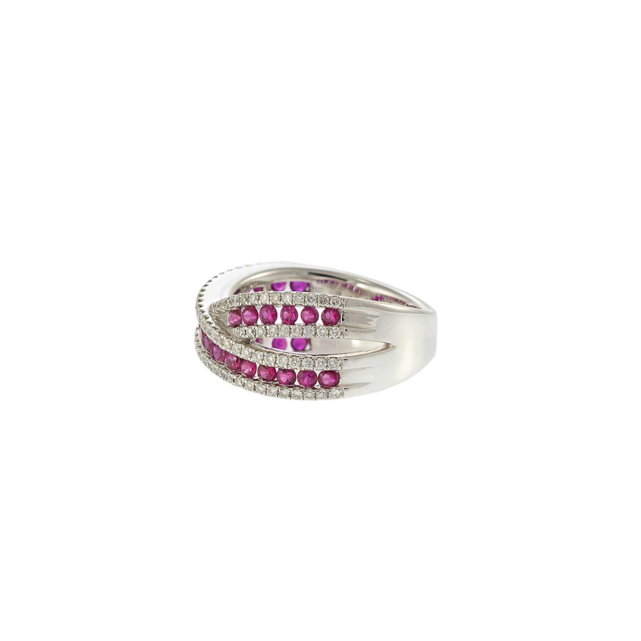 18KT White Gold Ruby and Diamond Criss Cross Ring