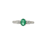 18KT White Gold Oval Emerald and Diamond Ring