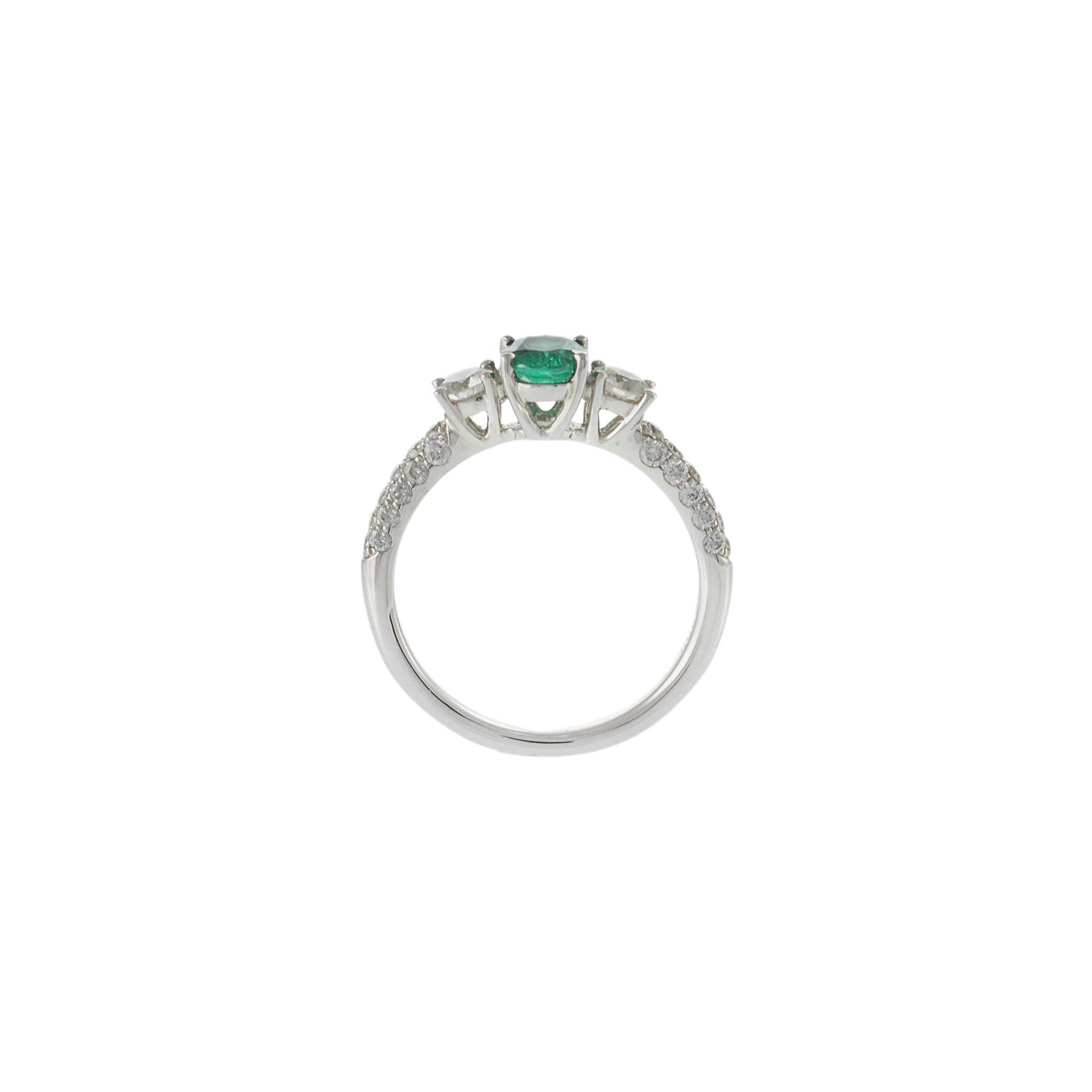 18KT White Gold Oval Emerald and Diamond Ring