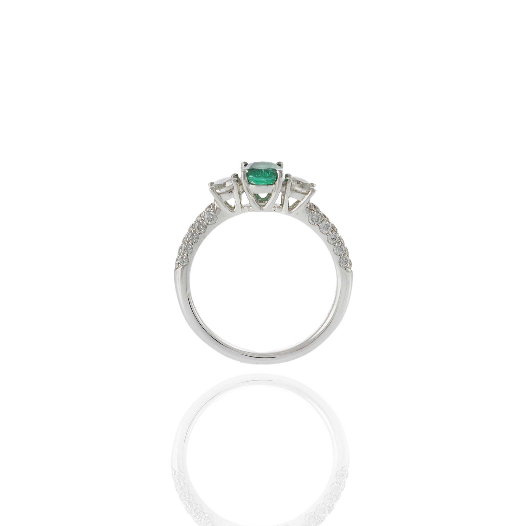 18KT White Gold Oval Emerald and Diamond Ring