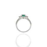 18KT White Gold Oval Emerald and Diamond Ring