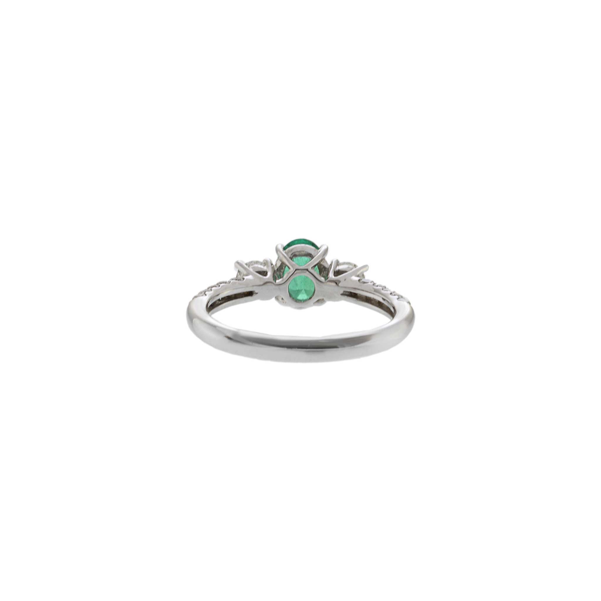 18KT White Gold Oval Emerald and Diamond Ring