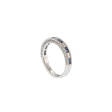 18KT White Gold Channel-Set Sapphire and Diamond Milgrain Edge Band