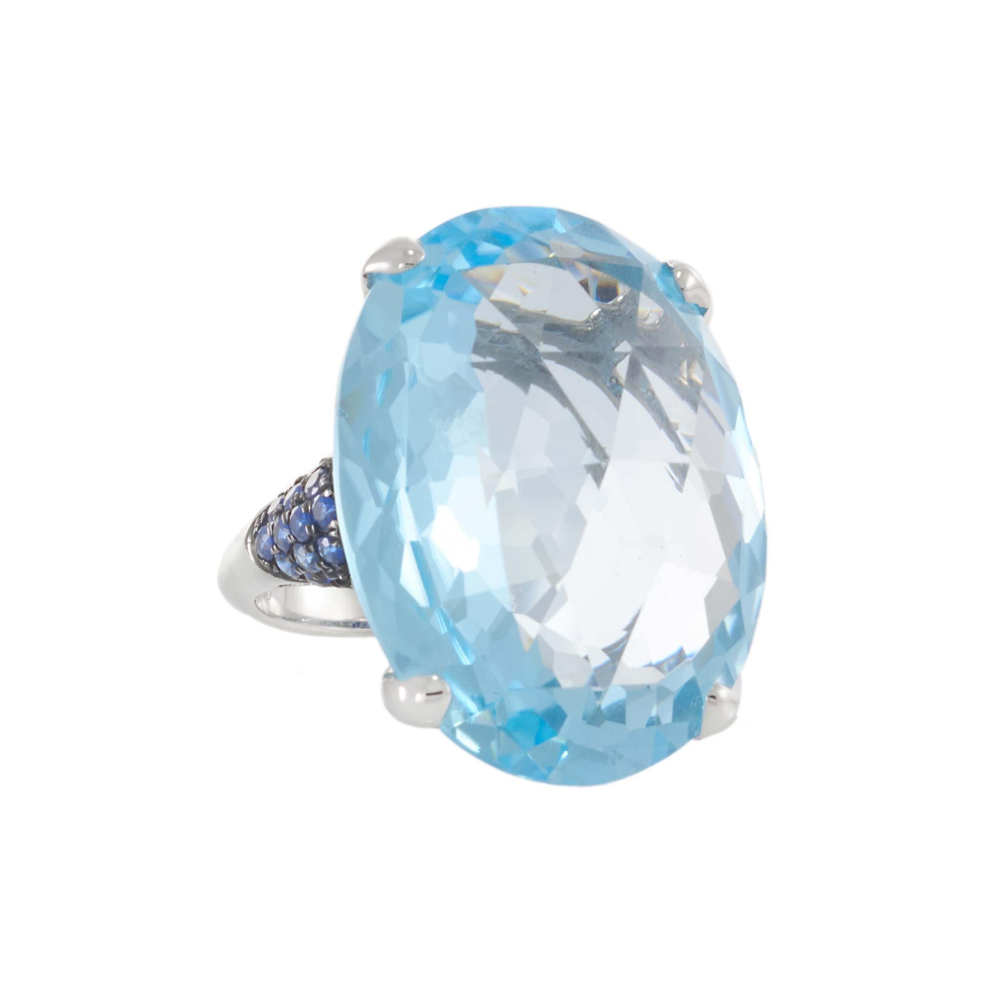 Oval Blue Topaz, Sapphire, and Diamond Ring in 18KT White Gold