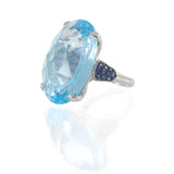 Oval Blue Topaz, Sapphire, and Diamond Ring in 18KT White Gold