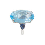 Oval Blue Topaz, Sapphire, and Diamond Ring in 18KT White Gold