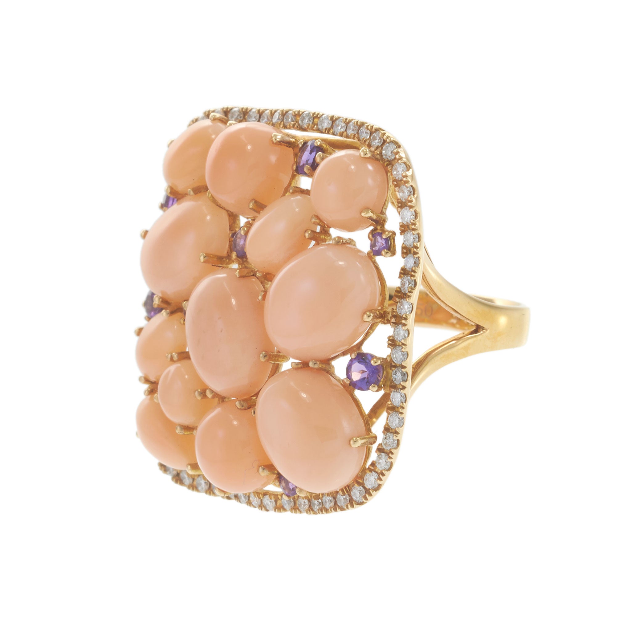 18kt Rose Gold Coral and Amethyst with Diamond Ring