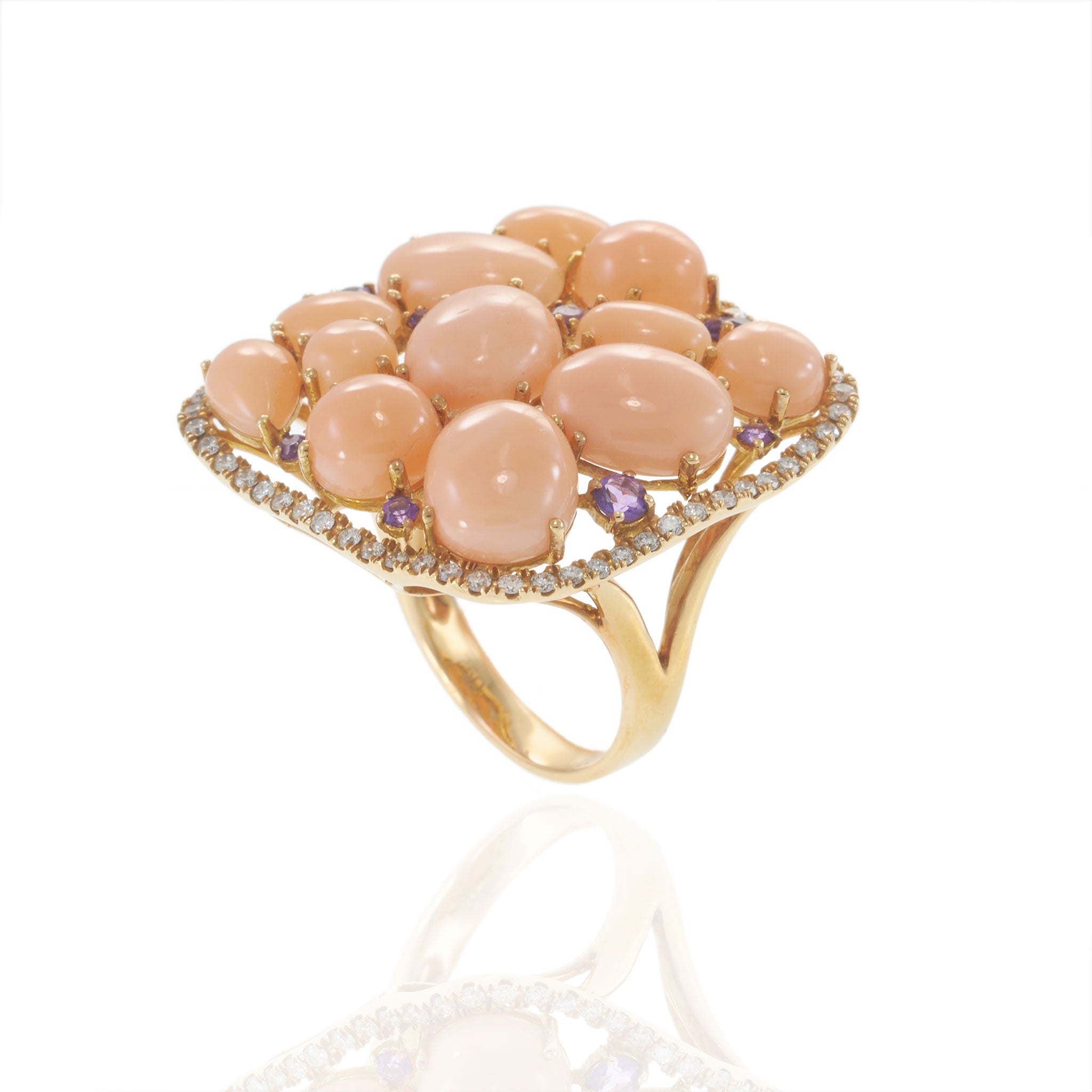 18kt Rose Gold Coral and Amethyst with Diamond Ring