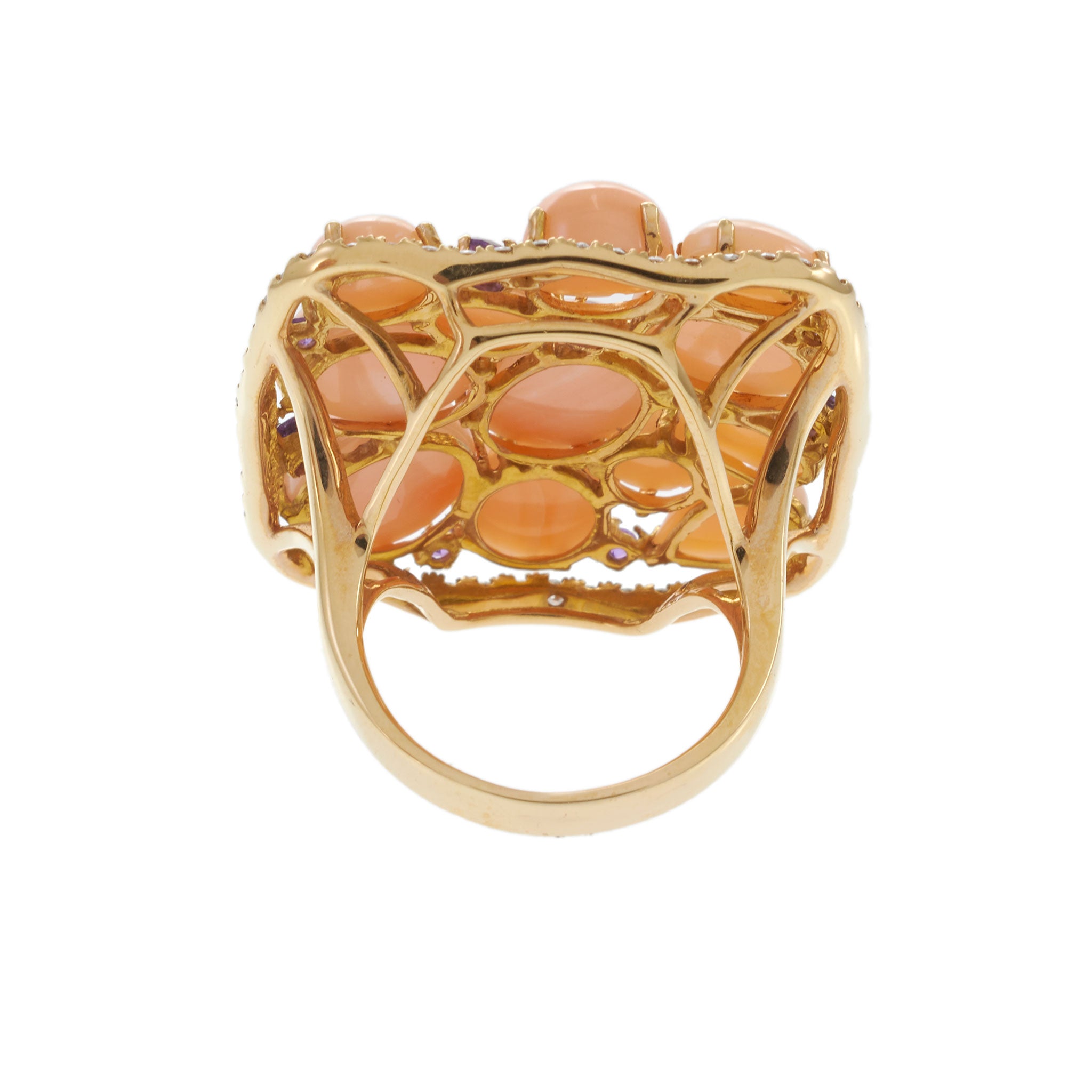 18kt Rose Gold Coral and Amethyst with Diamond Ring