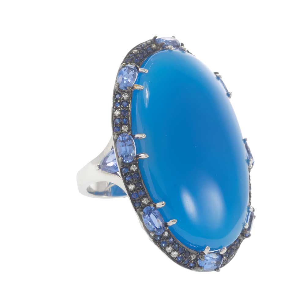 18kt White Gold Blue Agate Sapphire and Diamond Ring