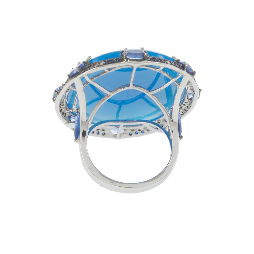 18kt White Gold Blue Agate Sapphire and Diamond Ring