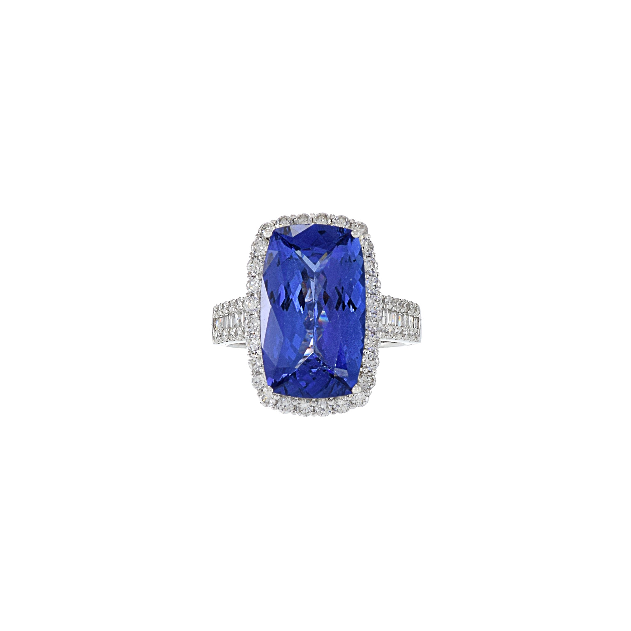 18KT White Gold Cushion Cut Tanzanite And Diamond Ring