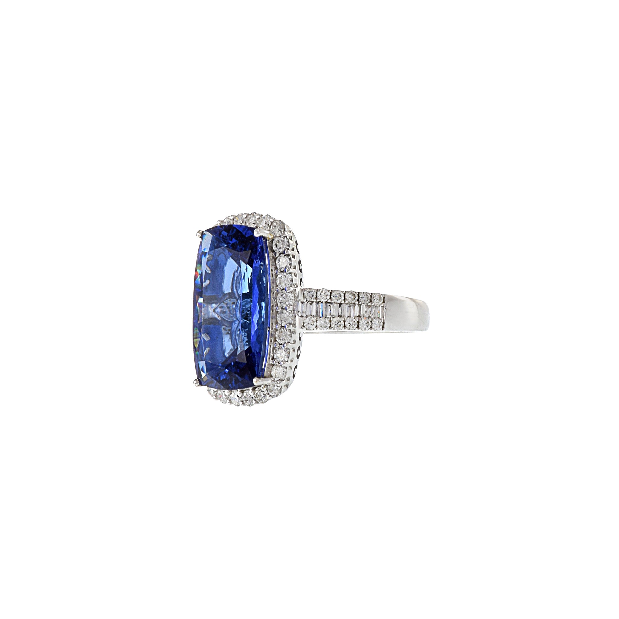 18KT White Gold Cushion Cut Tanzanite And Diamond Ring