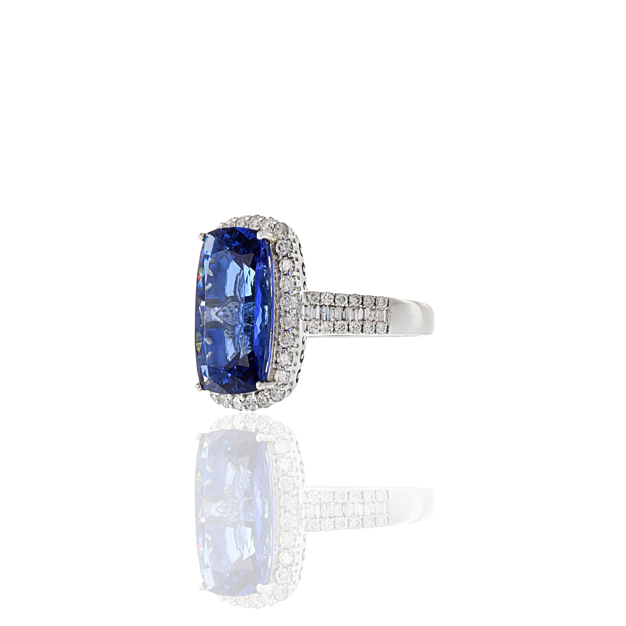 18KT White Gold Cushion Cut Tanzanite And Diamond Ring