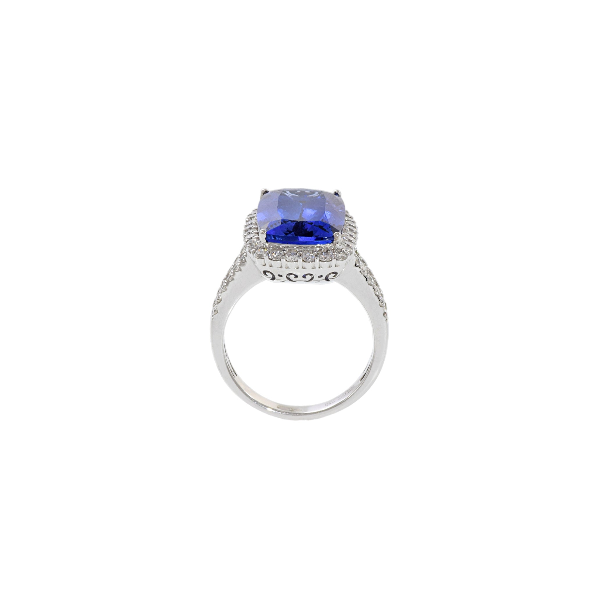 18KT White Gold Cushion Cut Tanzanite And Diamond Ring