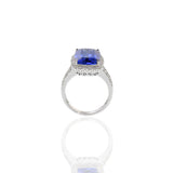 18KT White Gold Cushion Cut Tanzanite And Diamond Ring