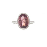 Oval Pink Tourmaline and Diamond Halo Ring in 18KT White Gold