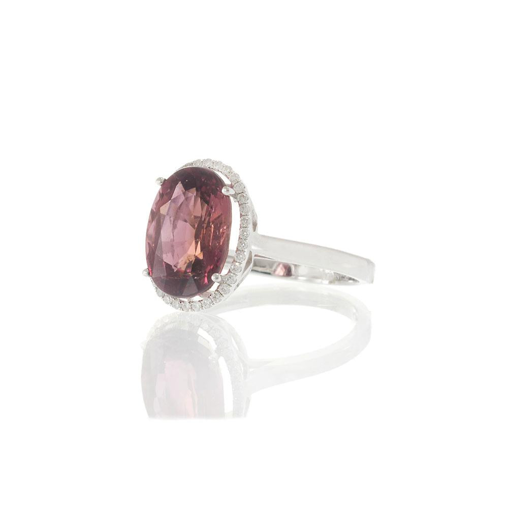 Oval Pink Tourmaline and Diamond Halo Ring in 18KT White Gold