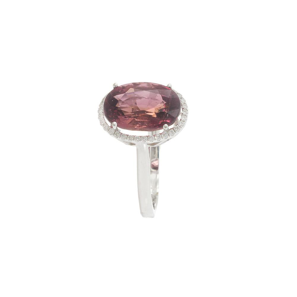 Oval Pink Tourmaline and Diamond Halo Ring in 18KT White Gold