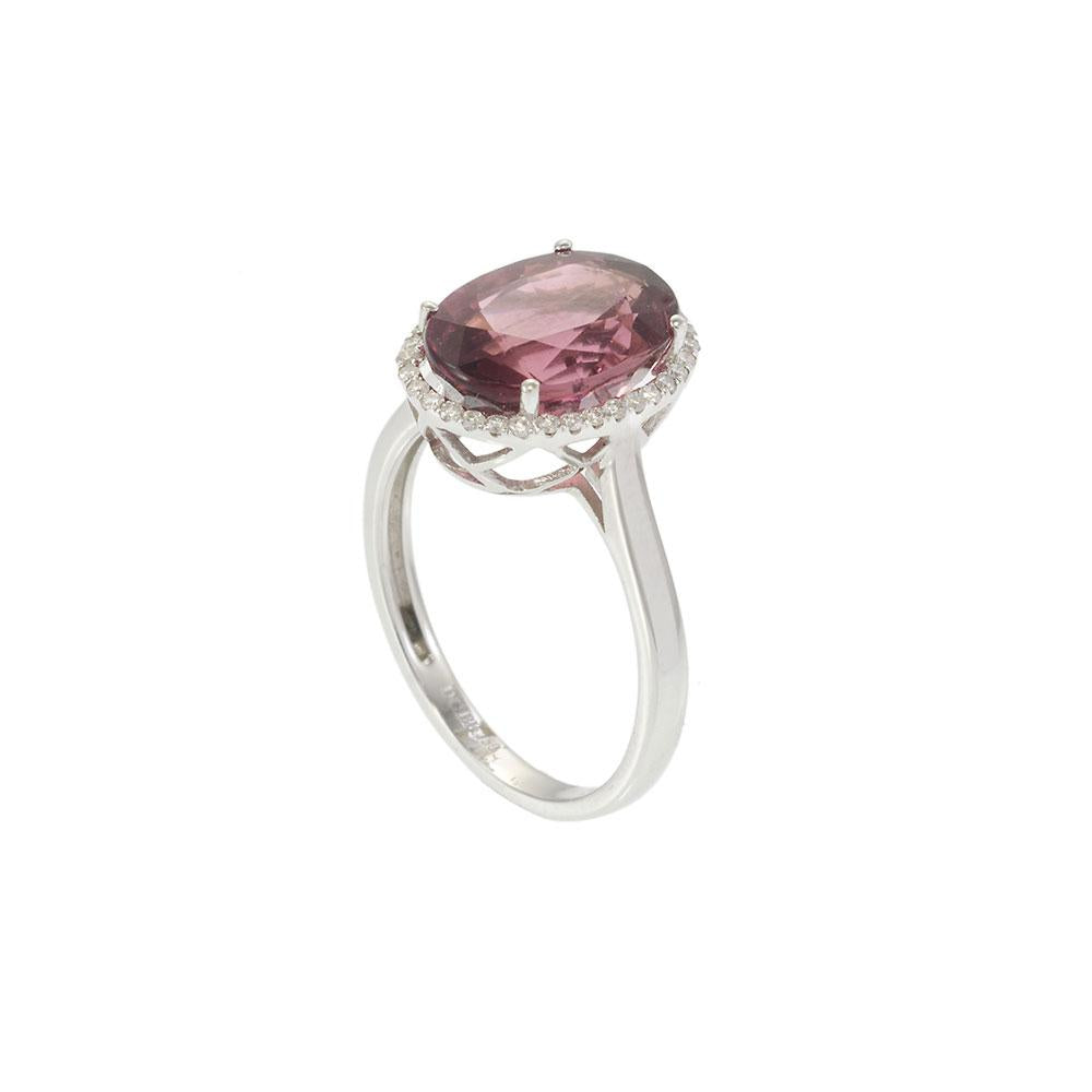 Oval Pink Tourmaline and Diamond Halo Ring in 18KT White Gold