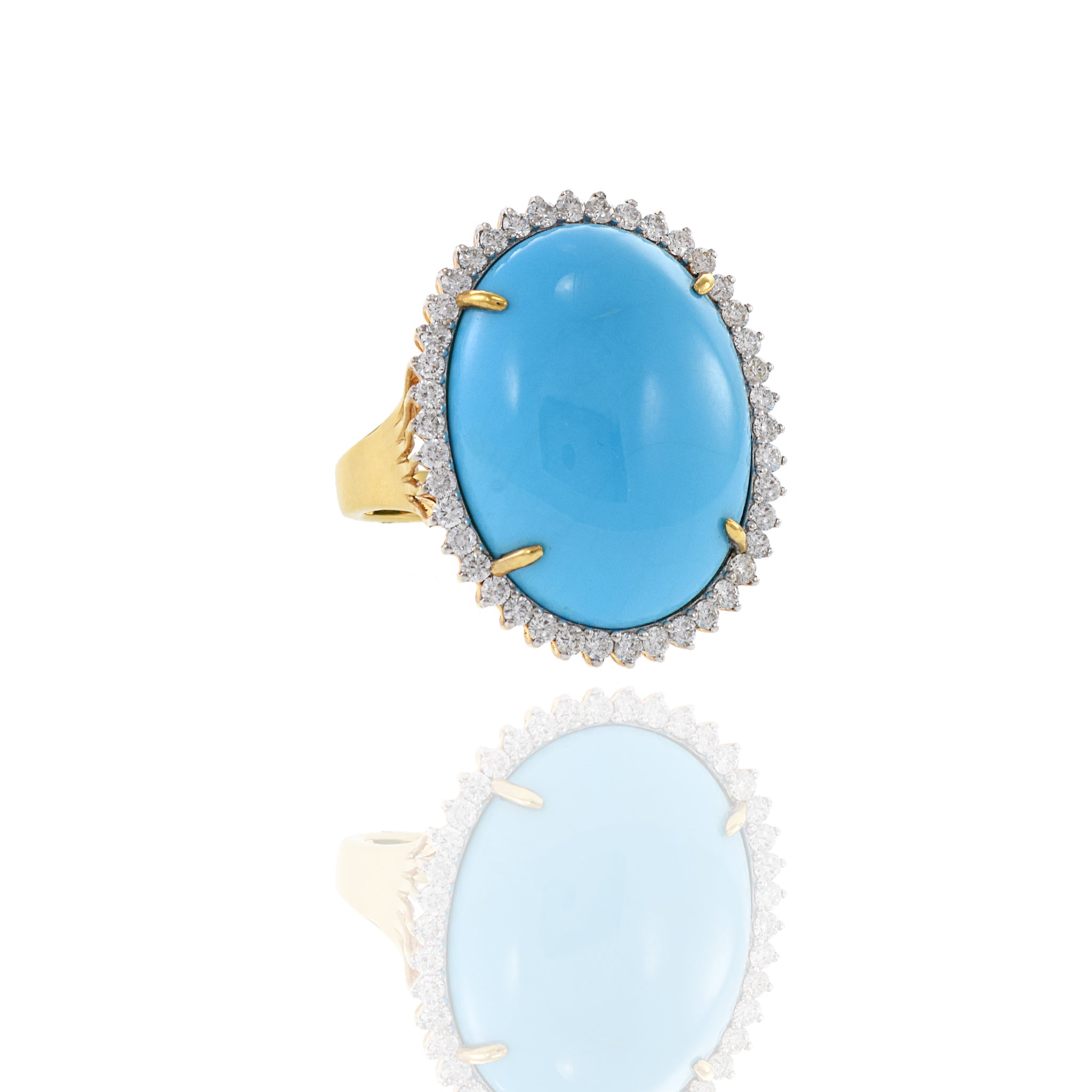 18kt Yellow Gold Natural Sleeping Beauty Turquoise Ring with Diamonds
