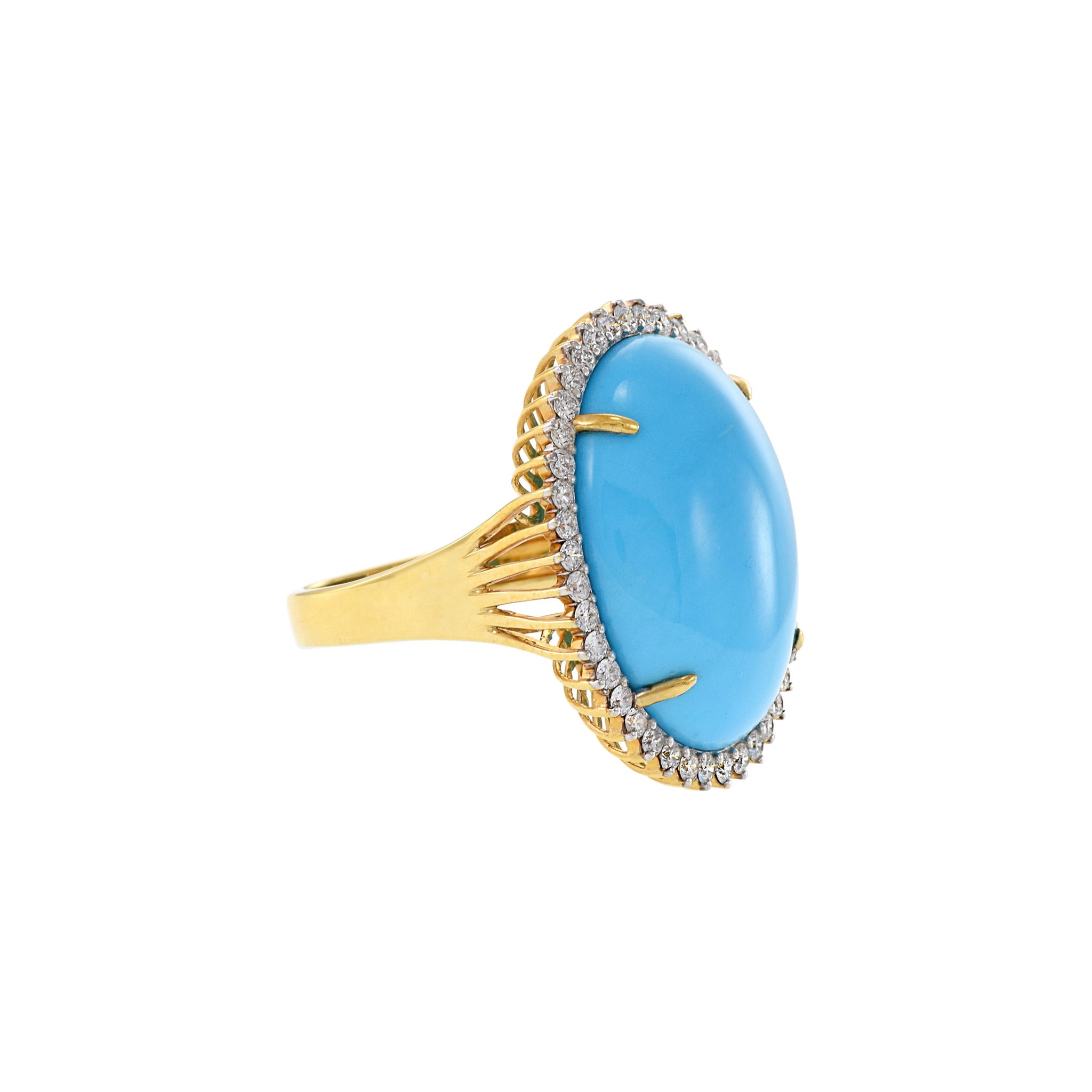 18kt Yellow Gold Natural Sleeping Beauty Turquoise Ring with Diamonds