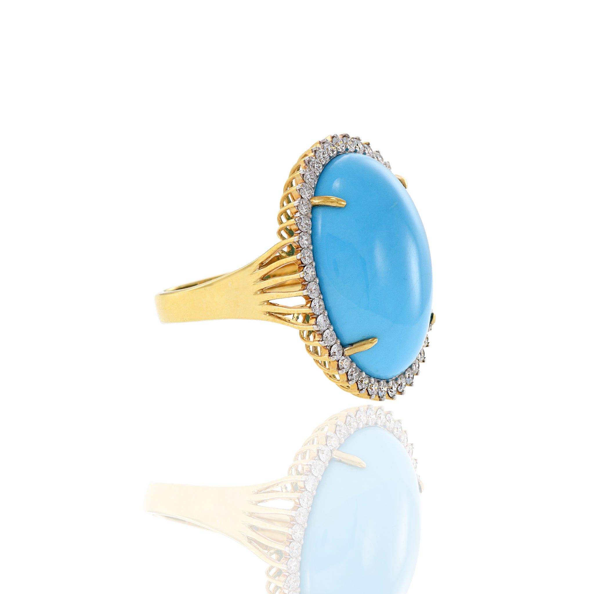 18kt Yellow Gold Natural Sleeping Beauty Turquoise Ring with Diamonds