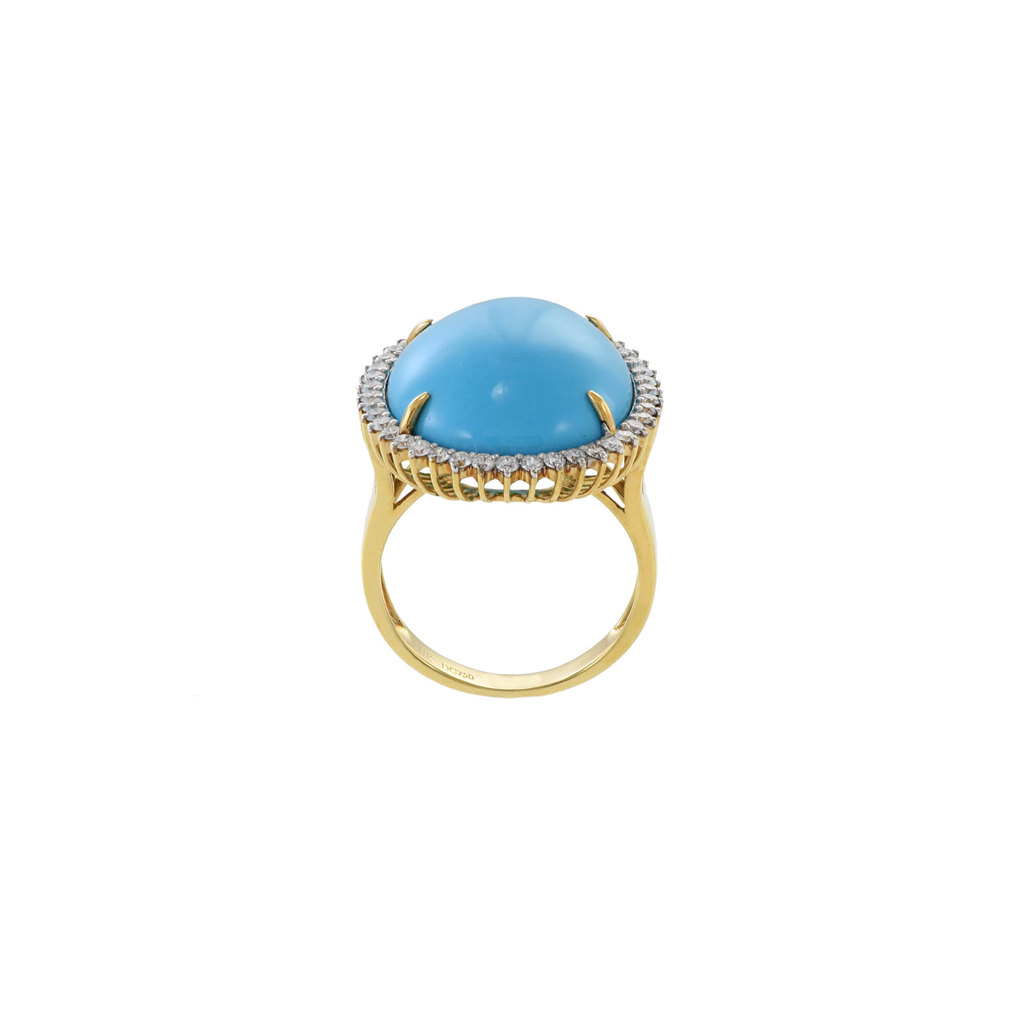 18kt Yellow Gold Natural Sleeping Beauty Turquoise Ring with Diamonds