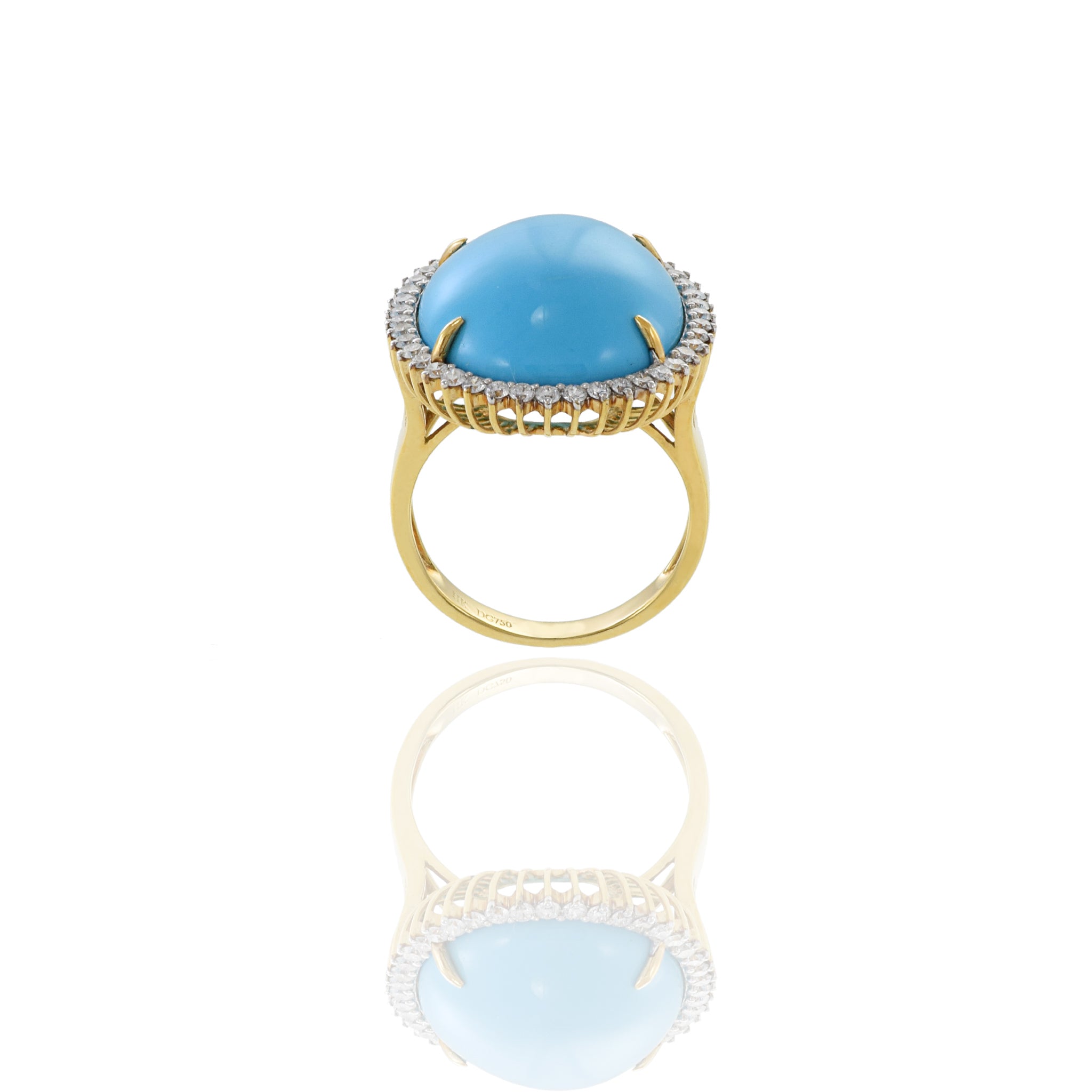 18kt Yellow Gold Natural Sleeping Beauty Turquoise Ring with Diamonds