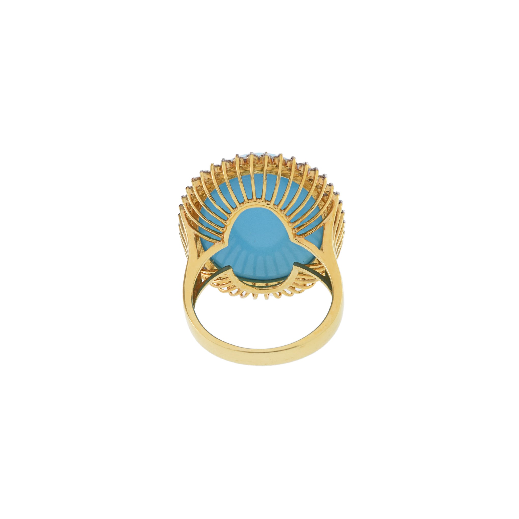 18kt Yellow Gold Natural Sleeping Beauty Turquoise Ring with Diamonds