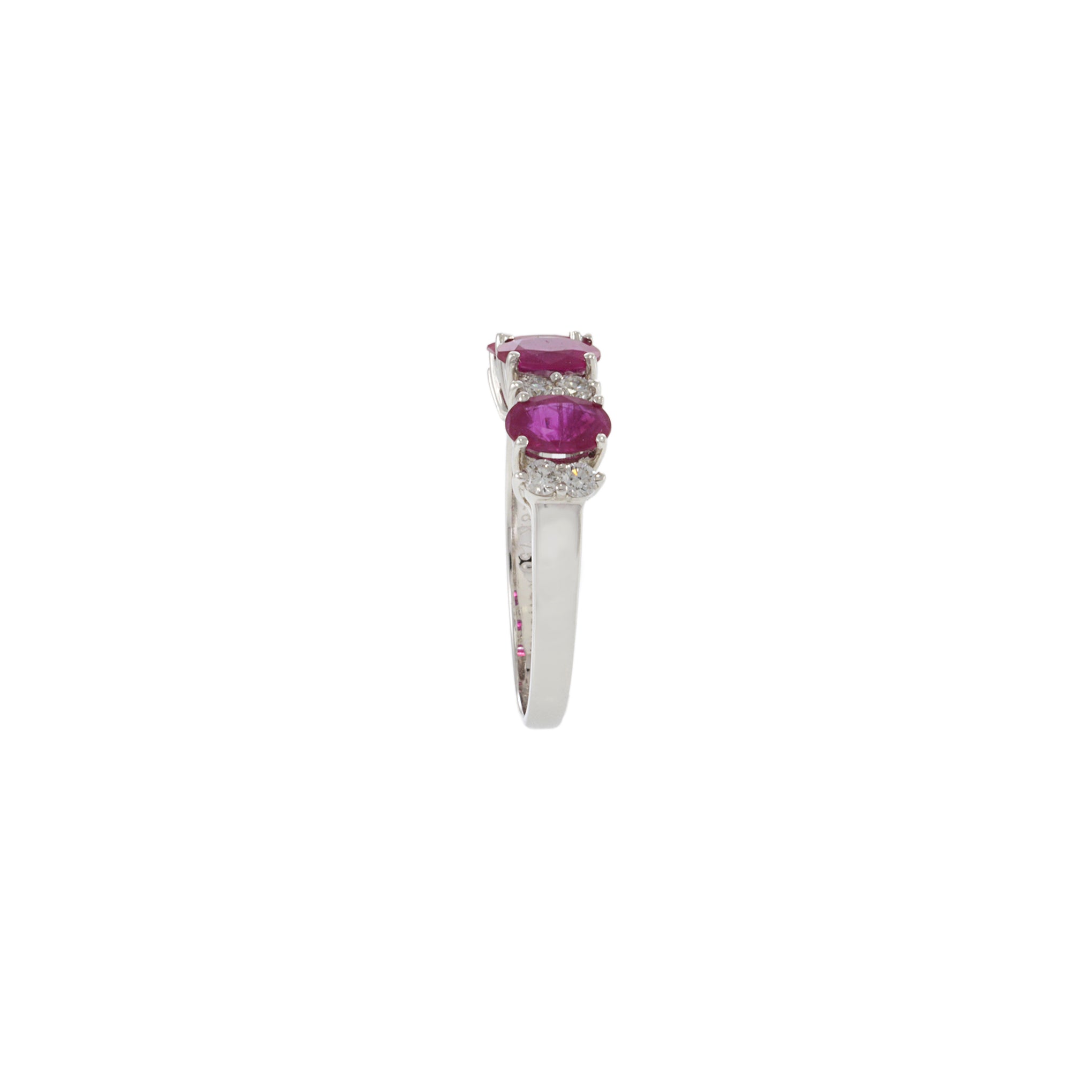 18KT White Gold Round Cut Diamond and Oval Ruby Ring