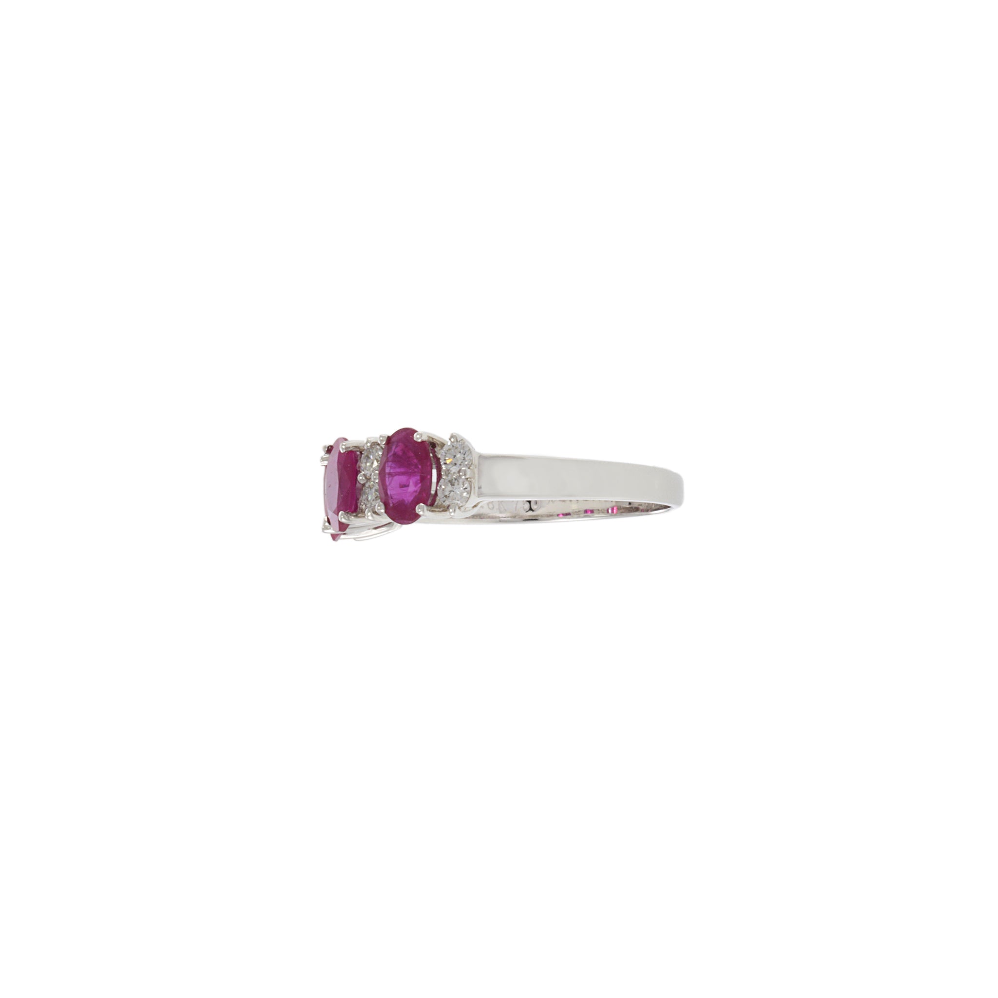 18KT White Gold Round Cut Diamond and Oval Ruby Ring