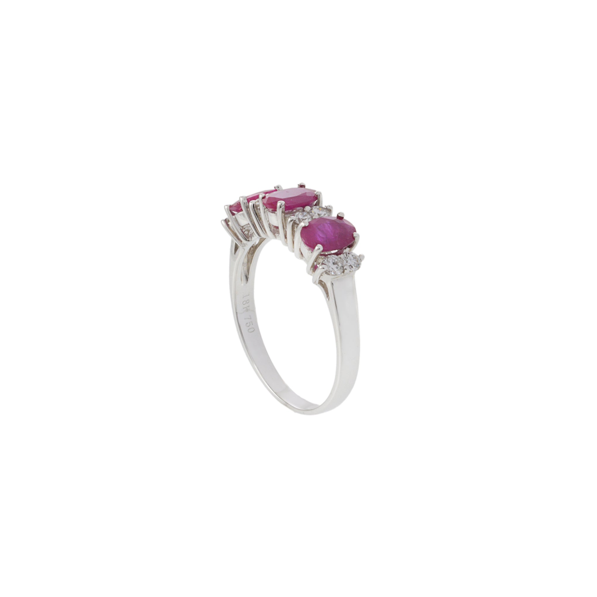 18KT White Gold Round Cut Diamond and Oval Ruby Ring