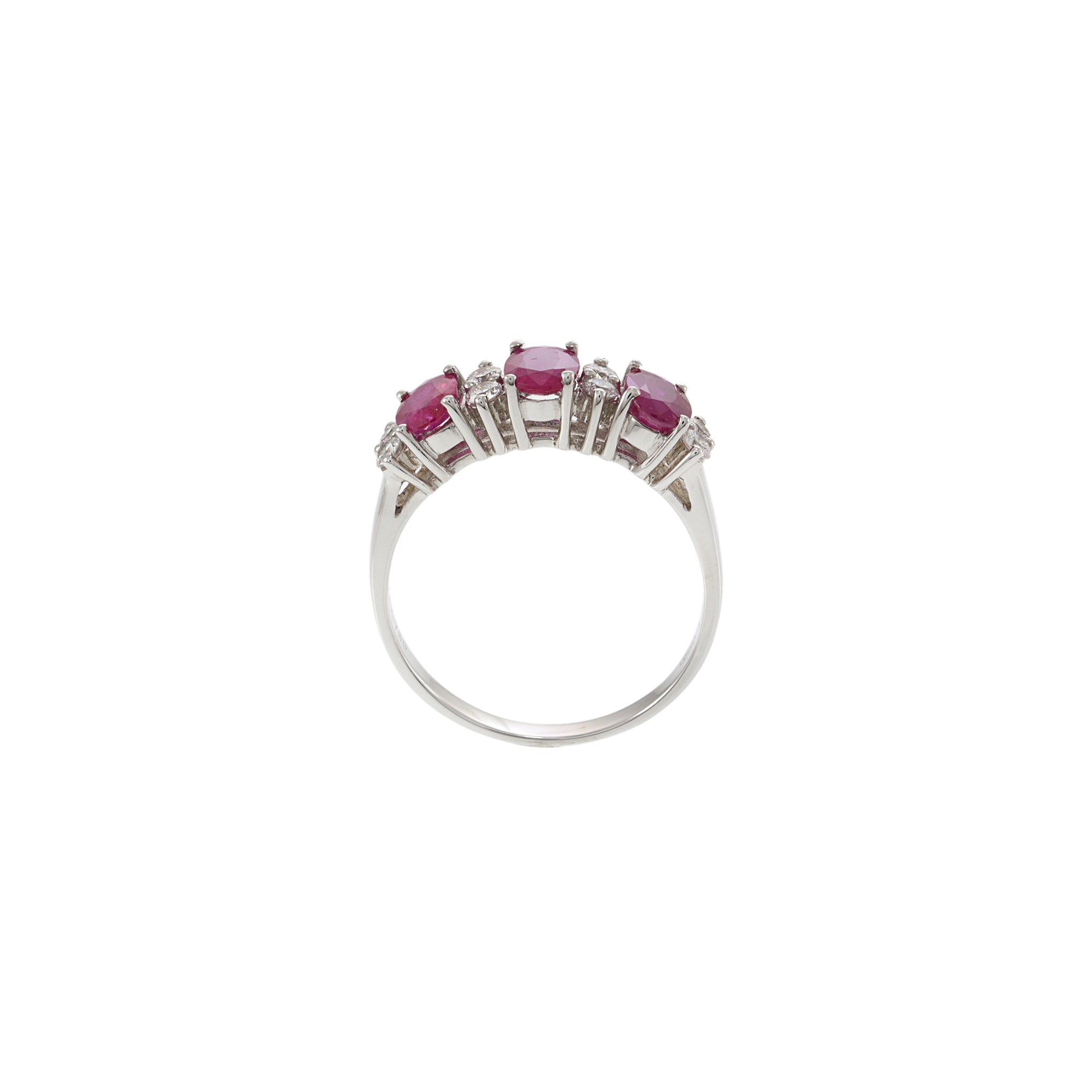 18KT White Gold Round Cut Diamond and Oval Ruby Ring