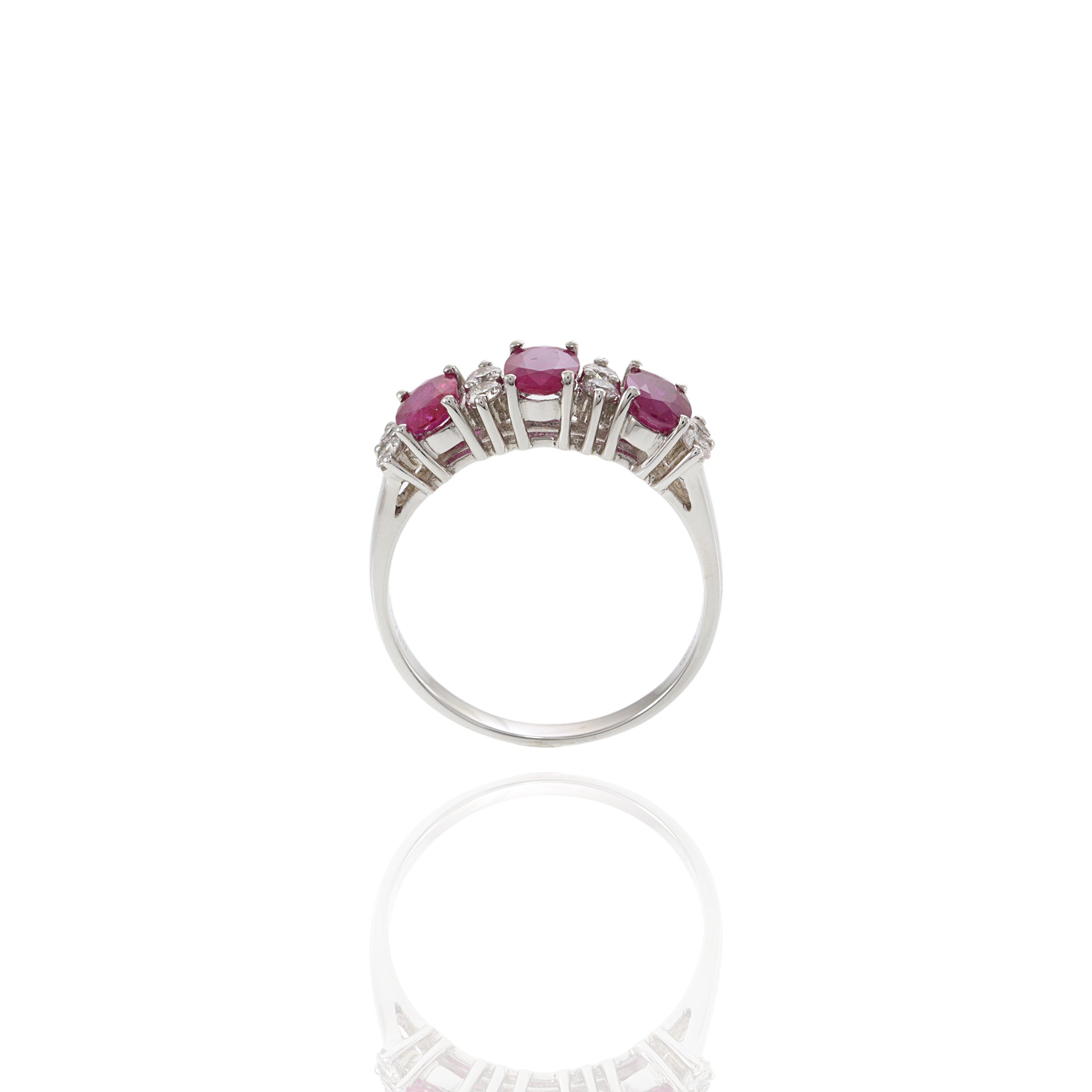 18KT White Gold Round Cut Diamond and Oval Ruby Ring